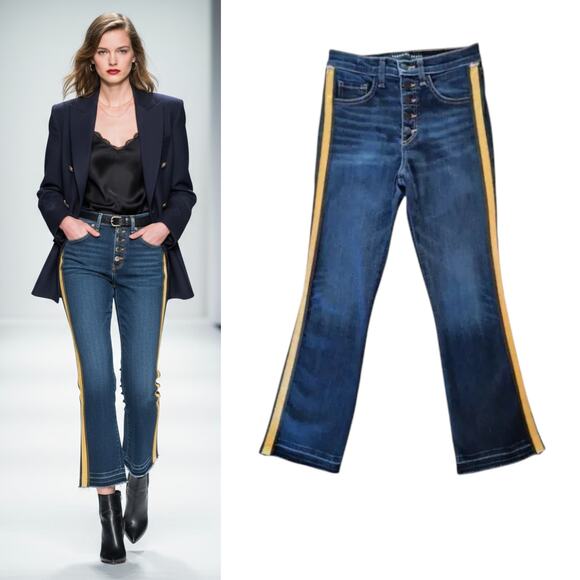 Veronica Beard Jeans Women's Sz 25 Tux Stripe Frayed Cropped Boot Cut Button Fly - Picture 1 of 14